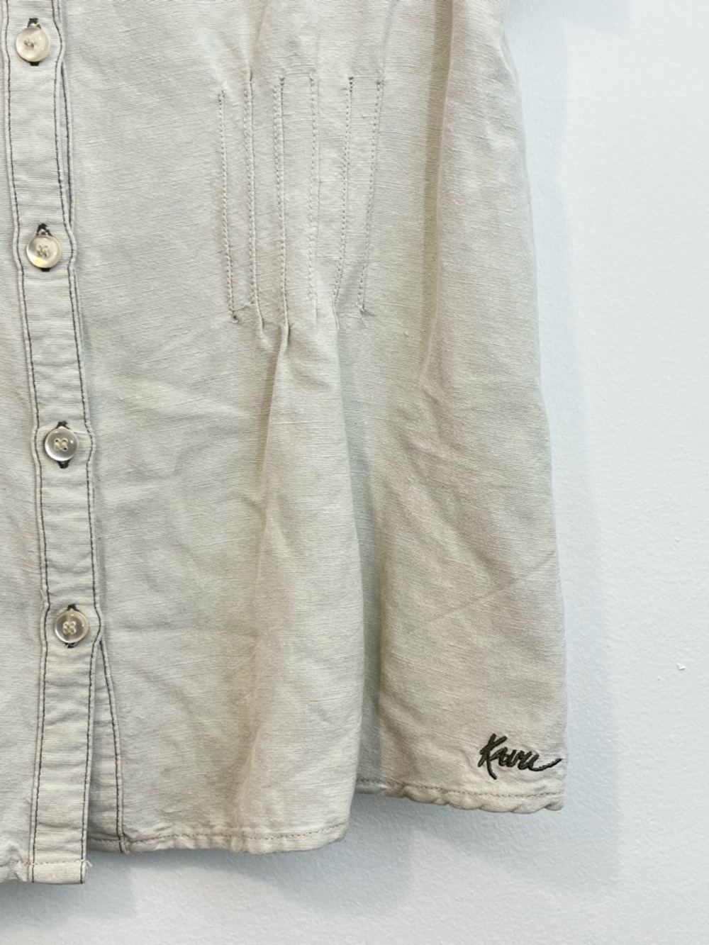 KAVU Bamboo Viscose Button Front Blouse Beige Short Sleeve Top Outdoor Hiking - Picture 4 of 7